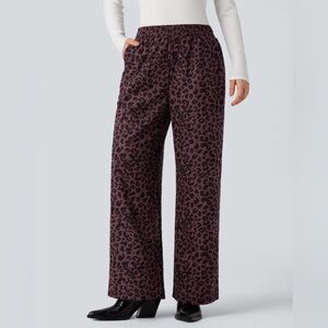 Halara Leopard Merlot Corduroy Wide Legged Pants L (12-14) NWT